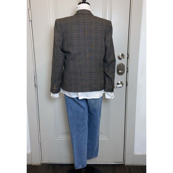 SHERIDAN SQUARE WOMENS JACKET BLAZER SZ 12 BROWN PLAID BUTTON UP LS - Picture 3 of 14
